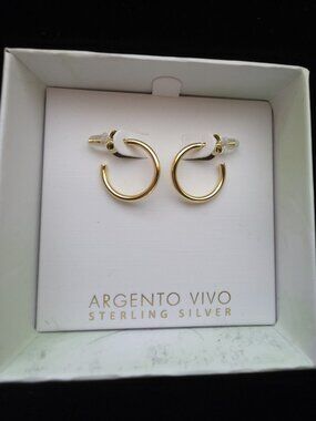 Argento Vivo Gold Plated Sterling Hoop Earrings 925 3/4" NIB
